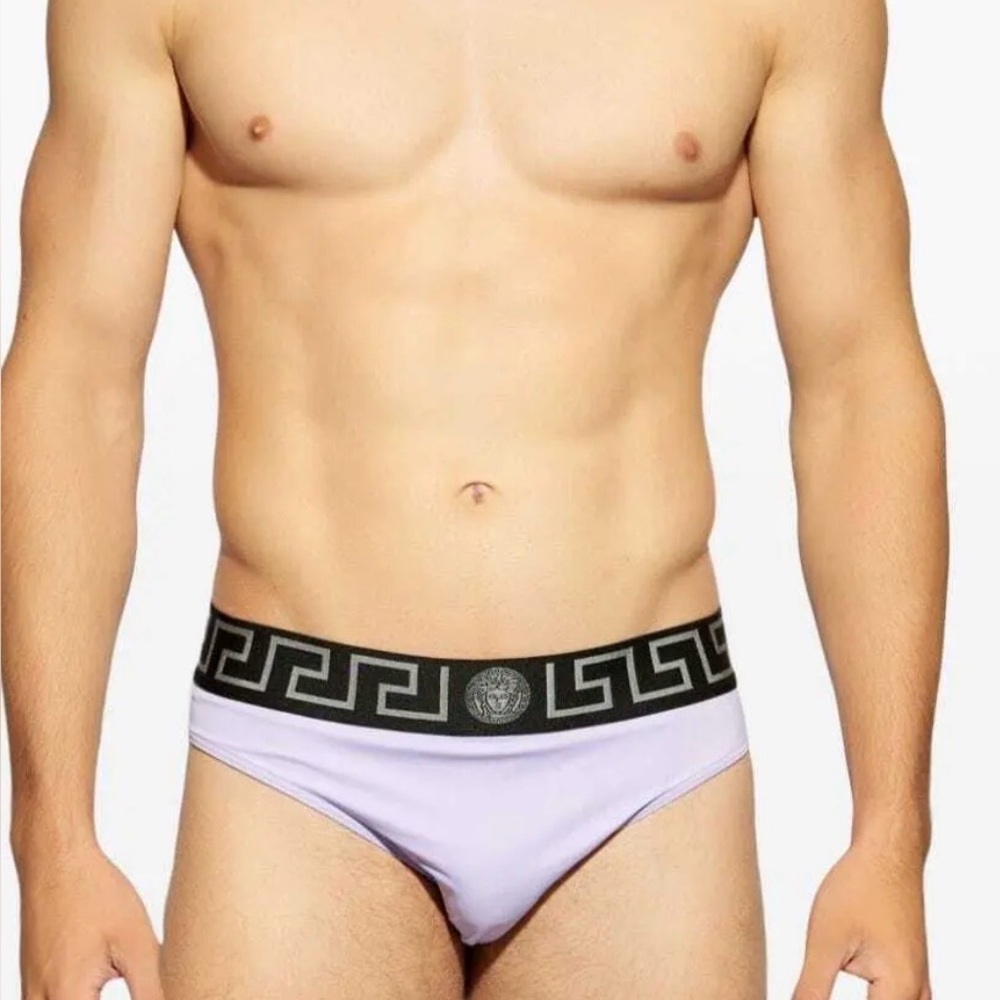 Versace Greco Border Lilac Purple Men's Swim Briefs